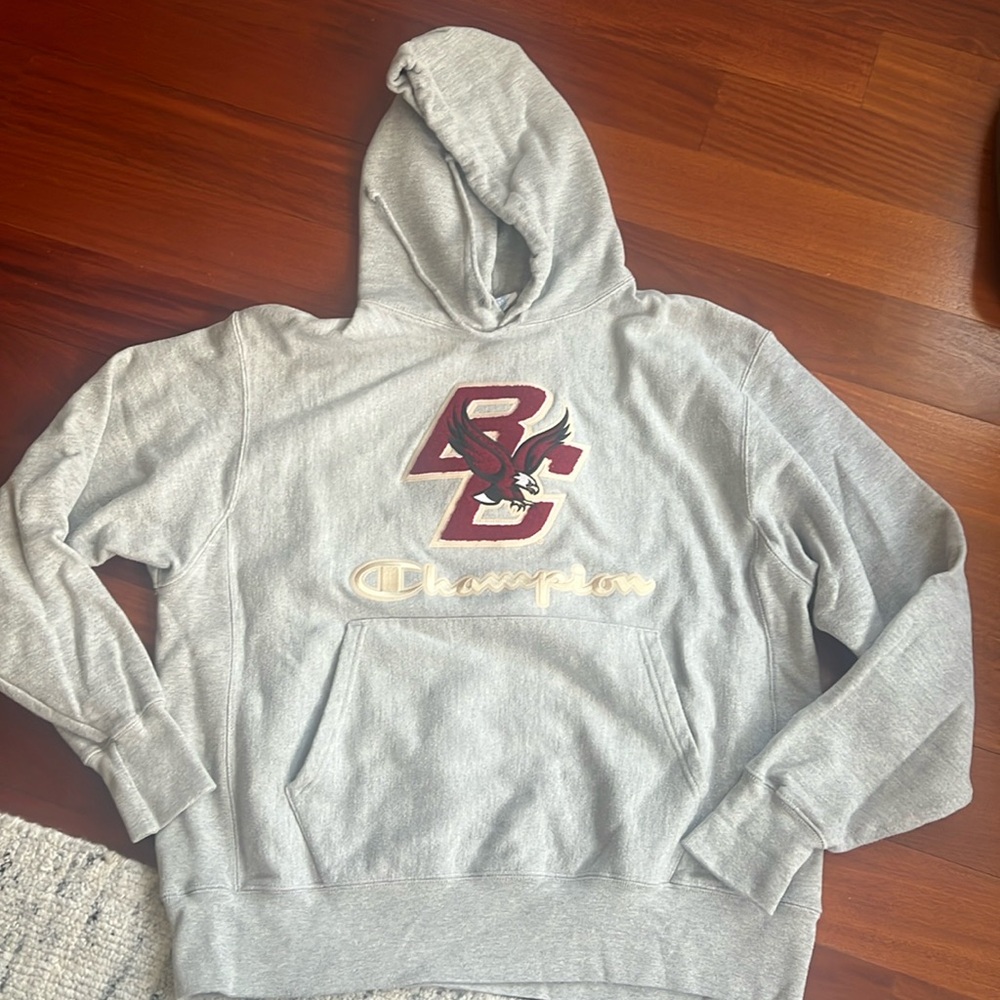 Champion Reverse Weave Boston College Pull Over Hoodie Sweater Grey Size Large